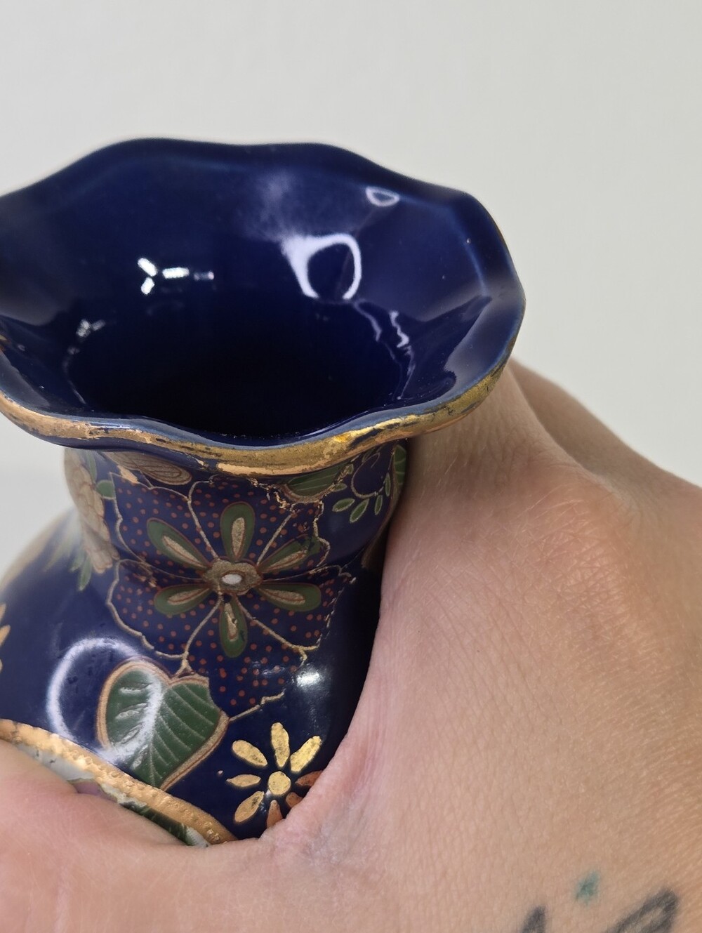 VTG Japanese Satsuma Style Vase Cobalt Blue Gold Hand Painted Geisha Moriage‎ - Picture 10 of 17